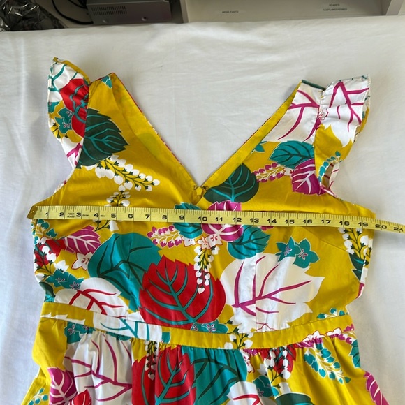 Boden Andrea Frill Sleeve Maxi/Midi Dress Yellow Pink Floral Fit Flare US 12R - Picture 9 of 12